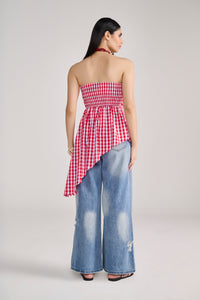 Red Gingham Check Tube Top