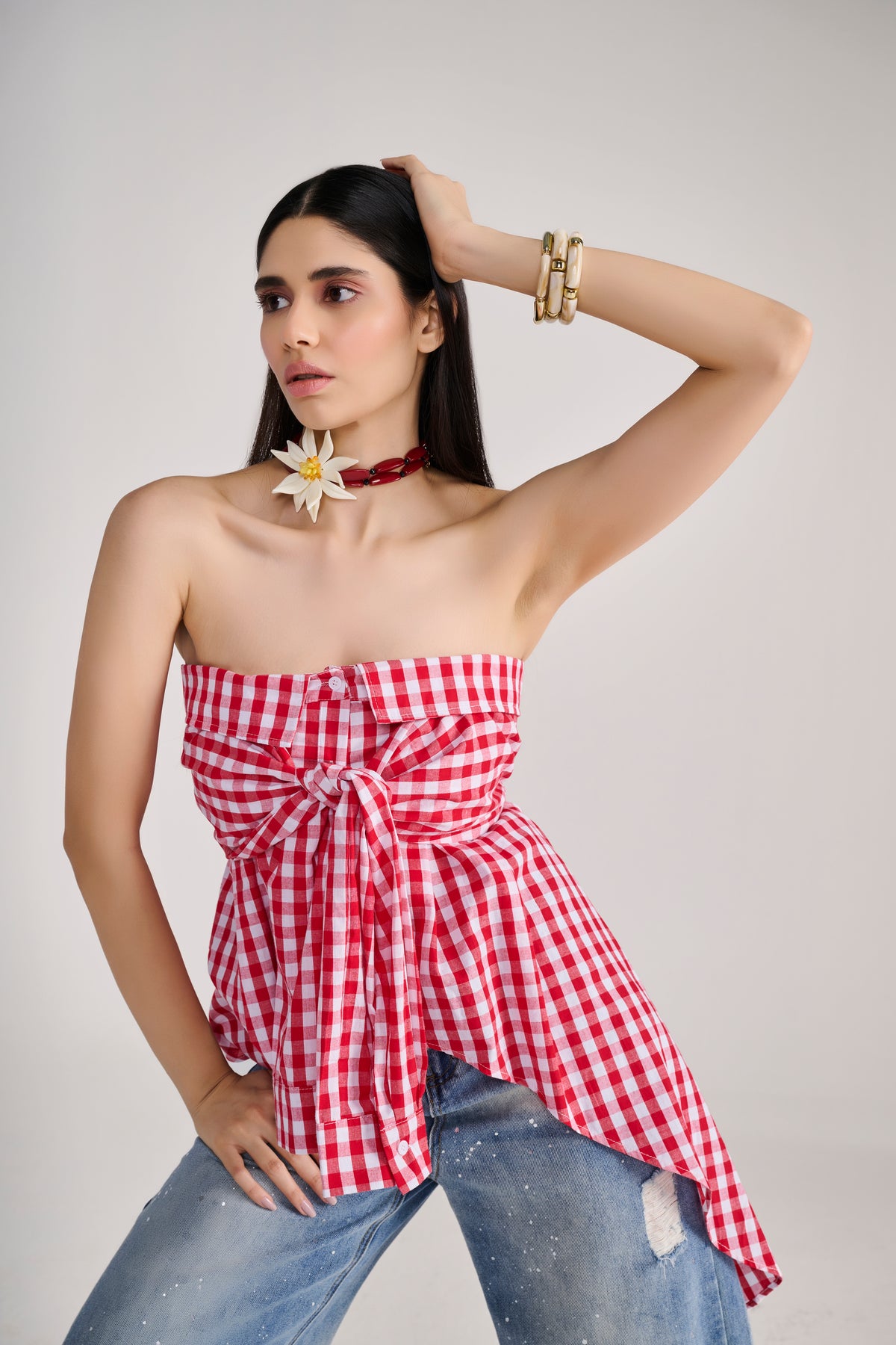 Red Gingham Check Tube Top