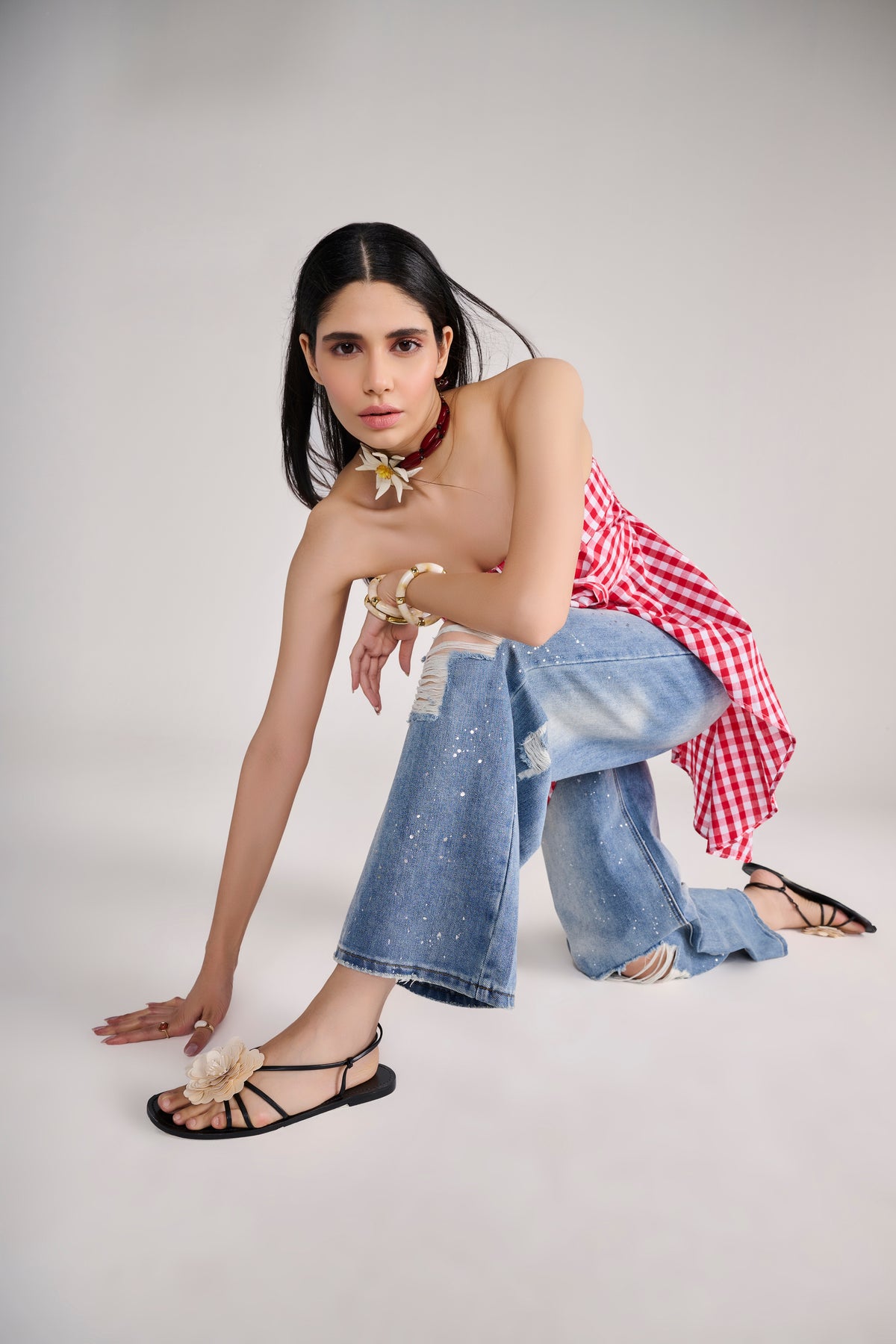 Red Gingham Check Tube Top