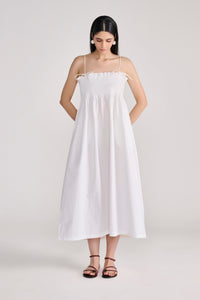 White Pin-tuck Detail Cotton Maxi Dress