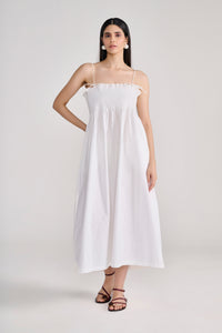 White Pin-tuck Detail Cotton Maxi Dress