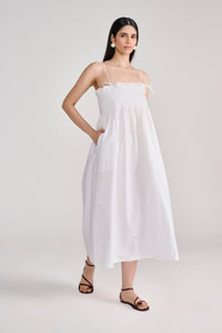White Pin-tuck Detail Cotton Maxi Dress