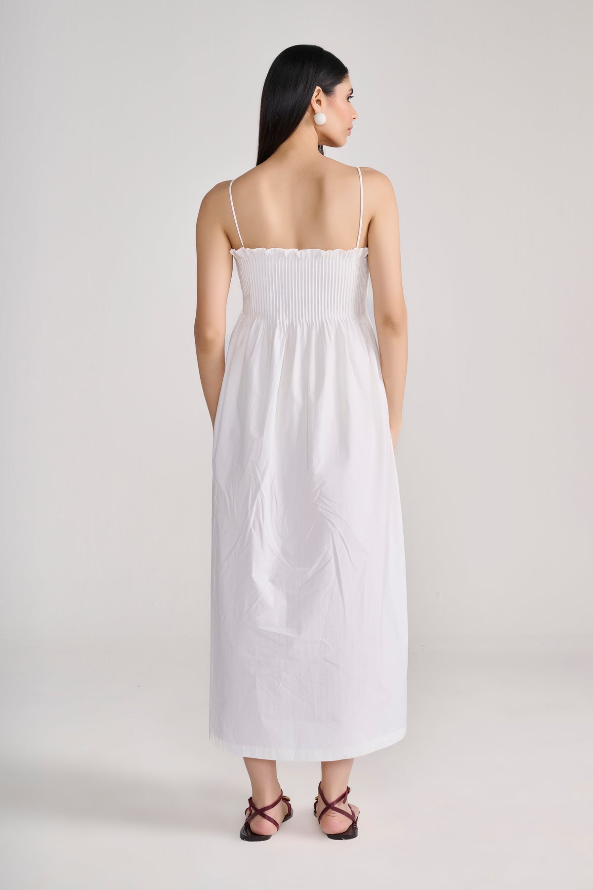 White Pin-tuck Detail Cotton Maxi Dress