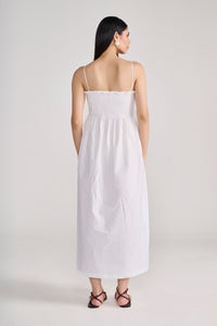 White Pin-tuck Detail Cotton Maxi Dress