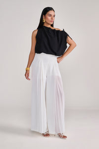 Black Sleeveless Balloon Top With Tie-Up Detail At Neck