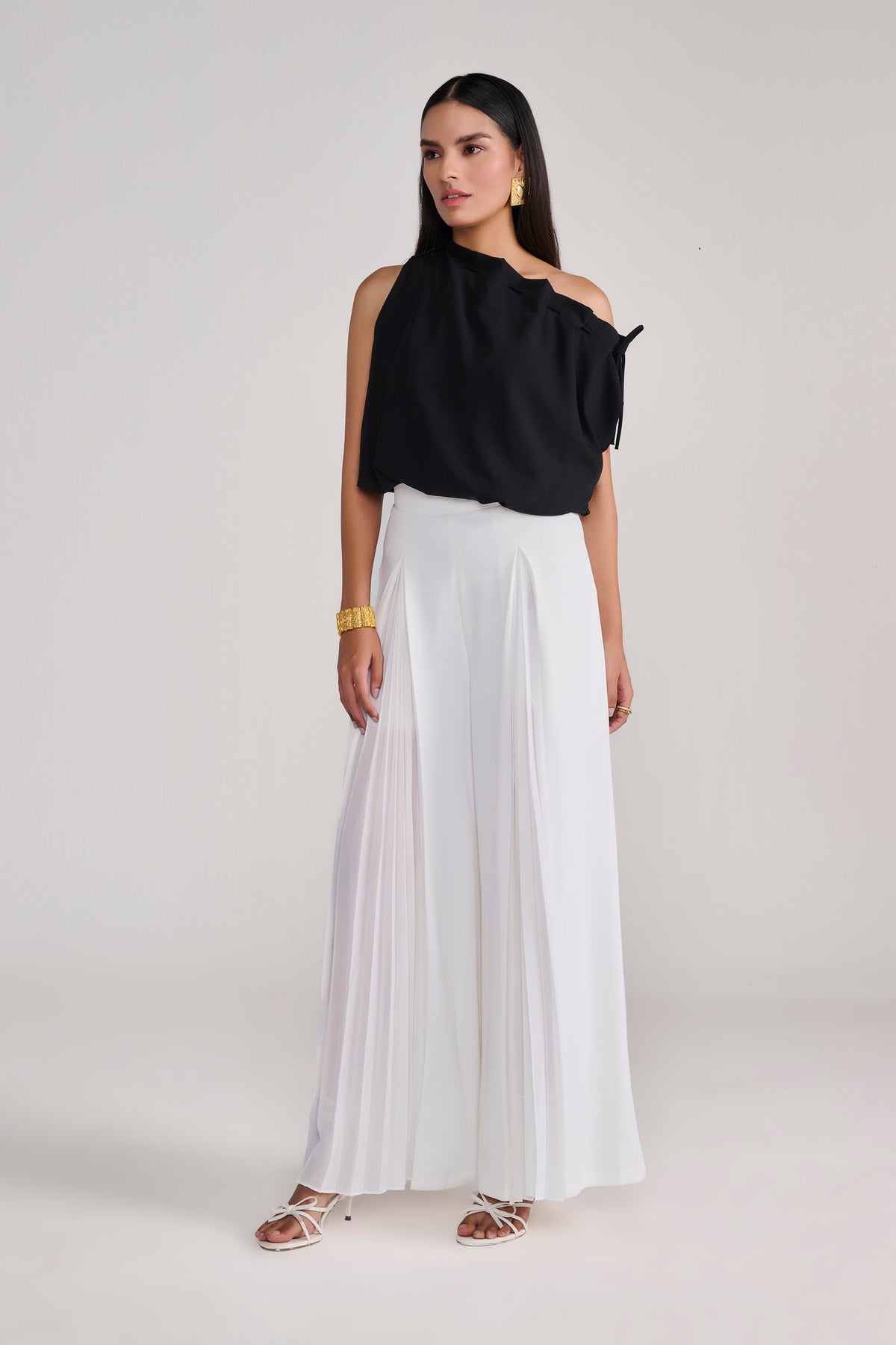 White Pants With Center Pleating Detail