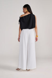 Black Sleeveless Balloon Top With Tie-Up Detail At Neck