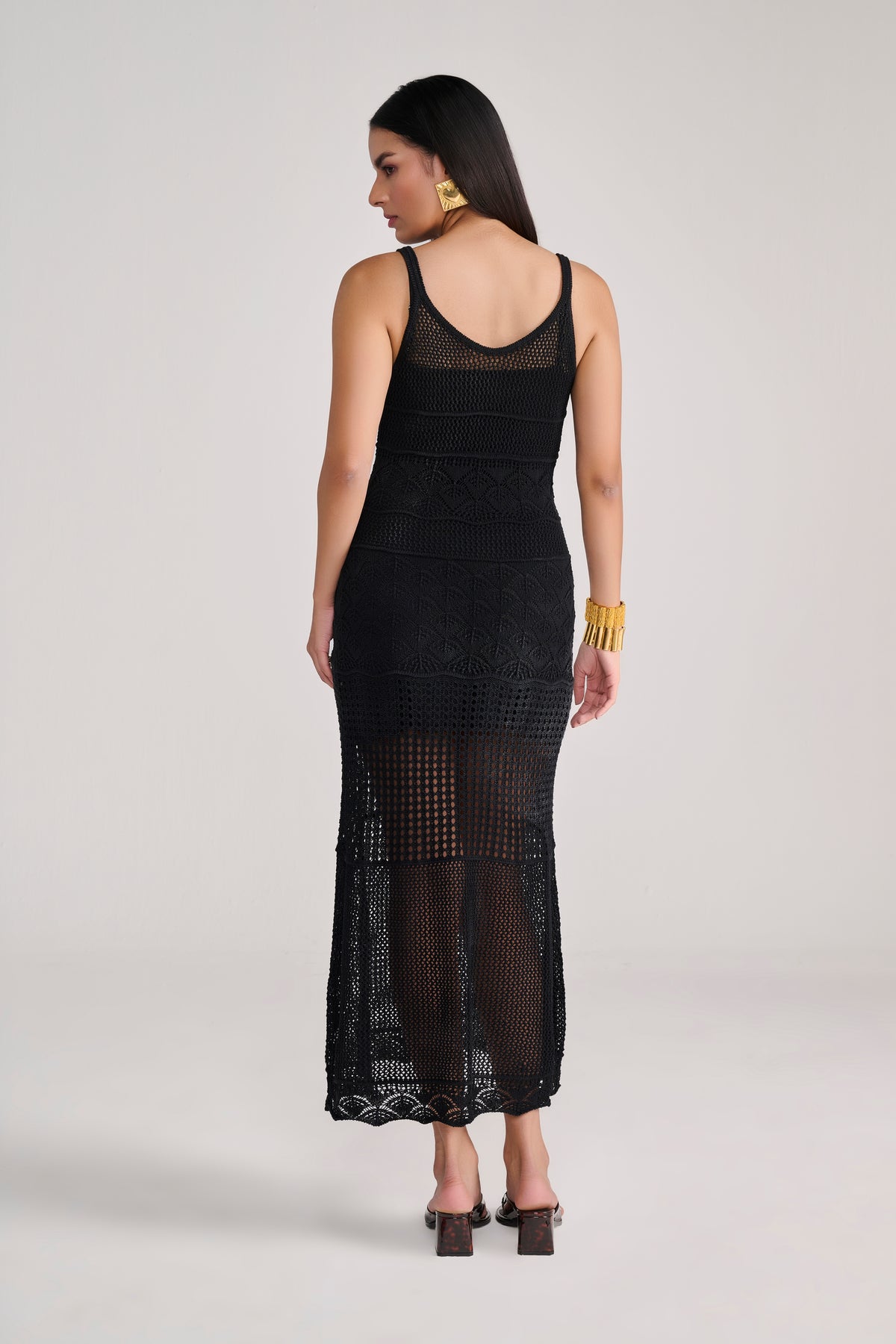 Black Knit Crochet Midi With Slip