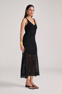 Black Knit Crochet Midi With Slip