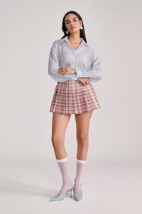 Pink Plaid Pleated Mini Skirt
