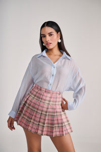 Pink Plaid Pleated Mini Skirt