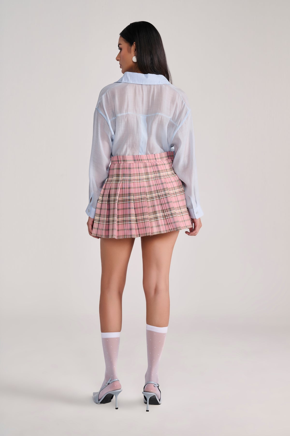 Pink Plaid Pleated Mini Skirt