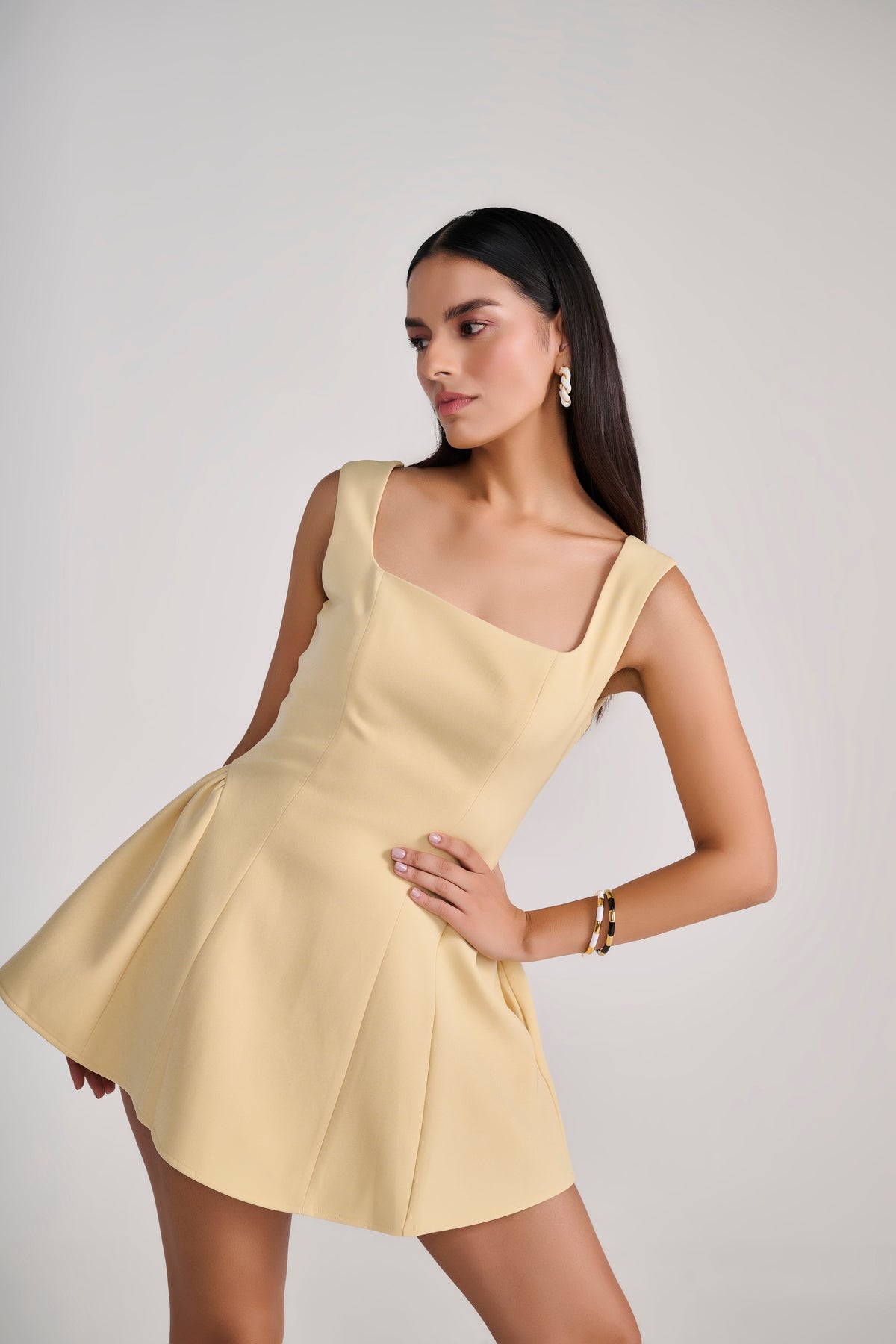 Butter Yellow Mini Sleeveless Skater Dress