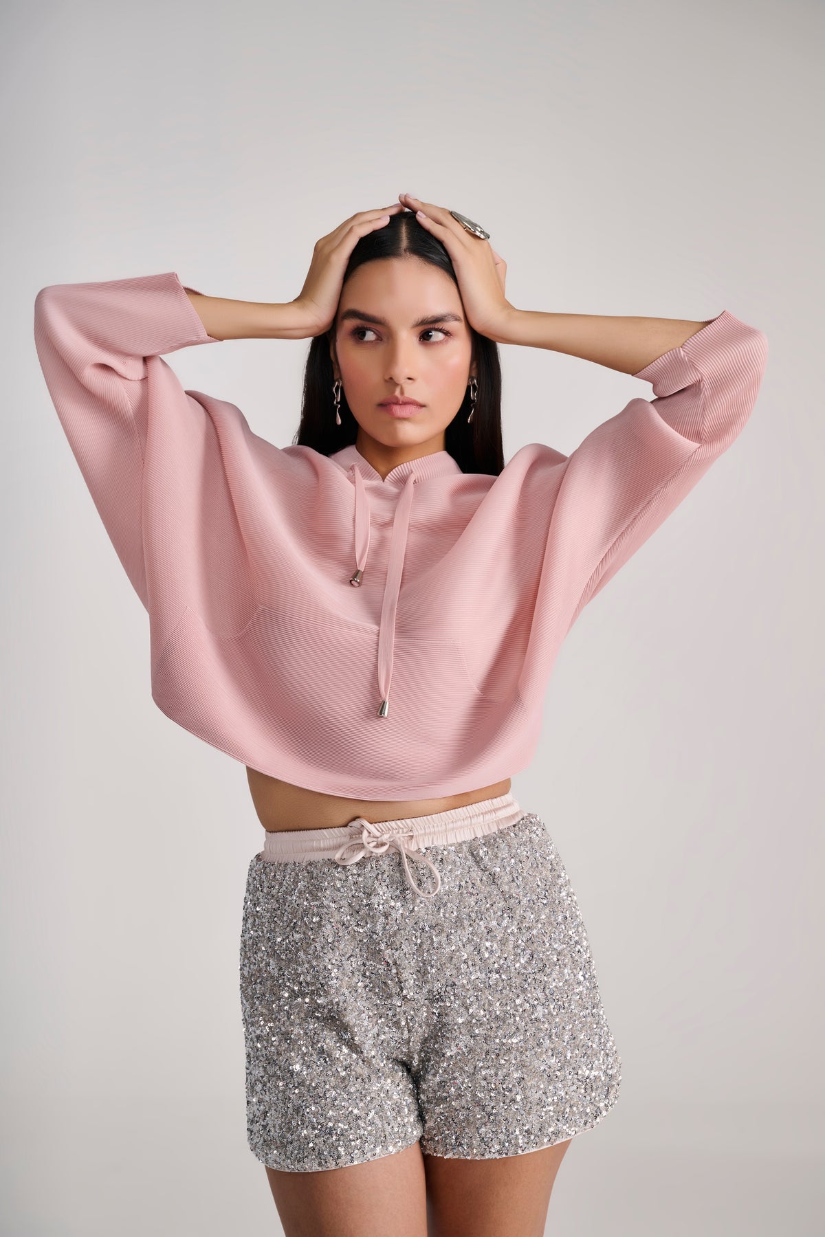 Blush Heat-Pleated Hoodie