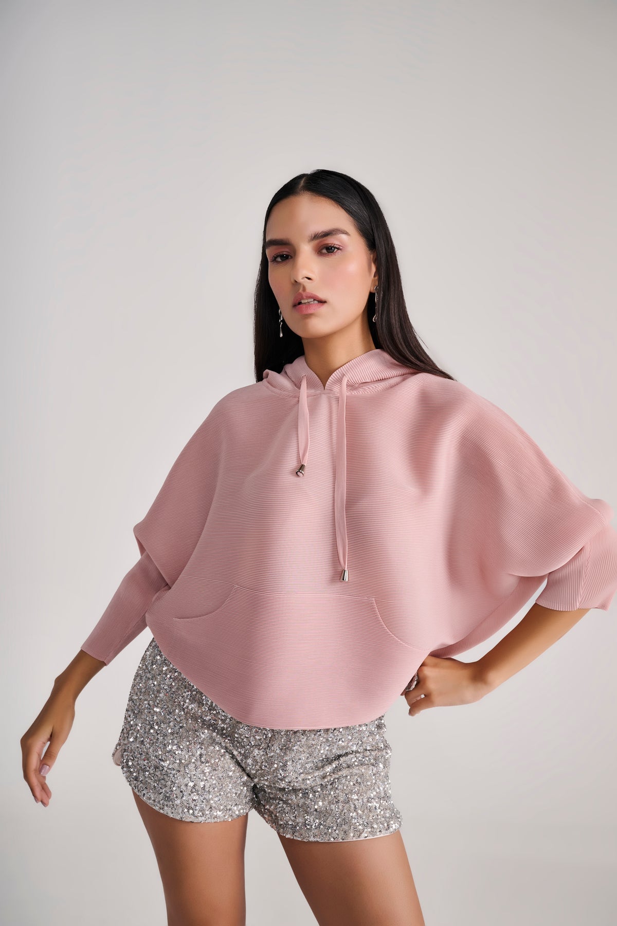 Blush Heat-Pleated Hoodie