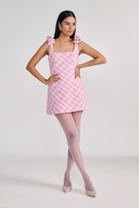 PInk Gingham Check Textured Mini Dress