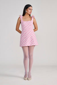 PInk Gingham Check Textured Mini Dress