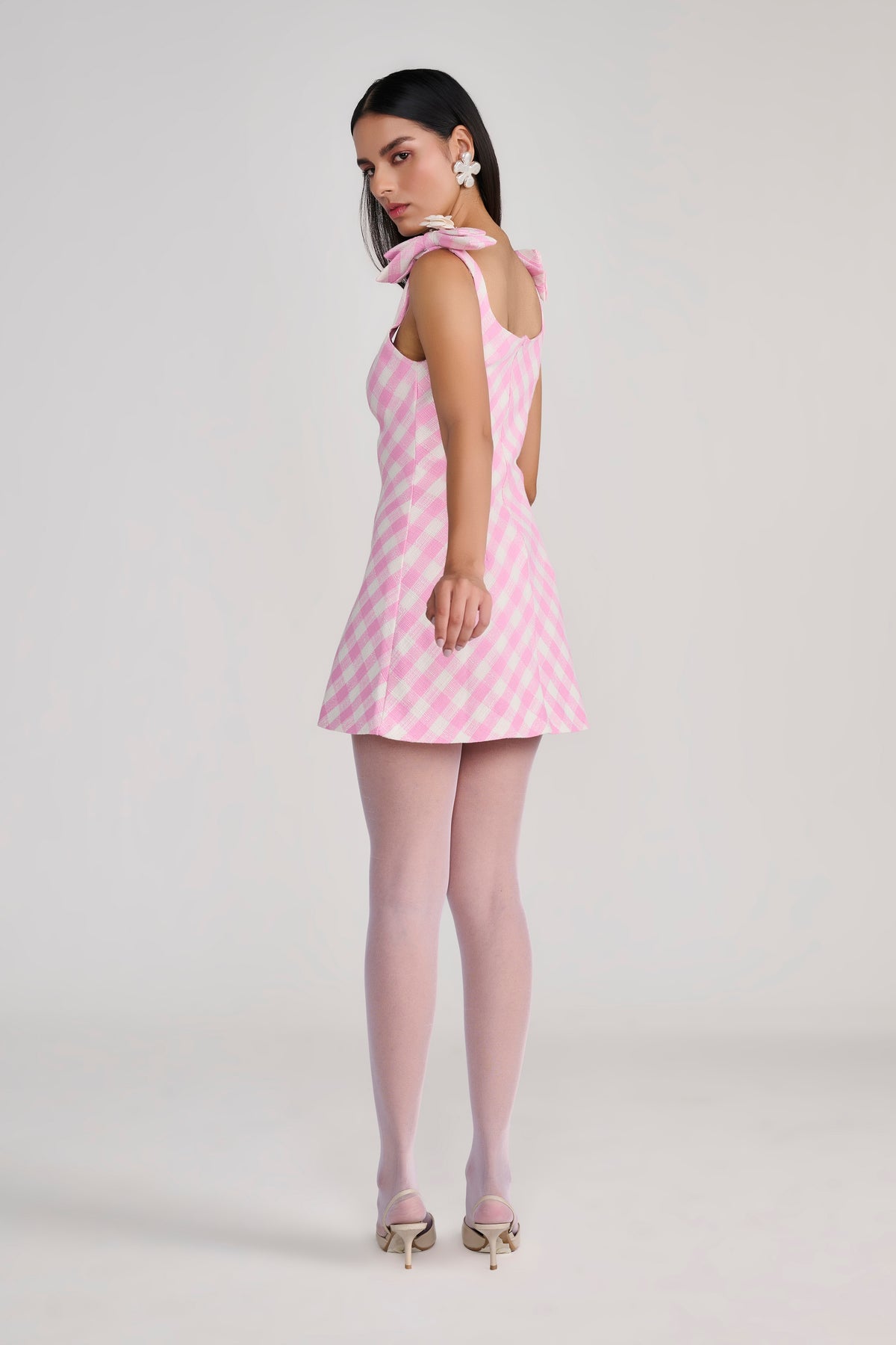 PInk Gingham Check Textured Mini Dress