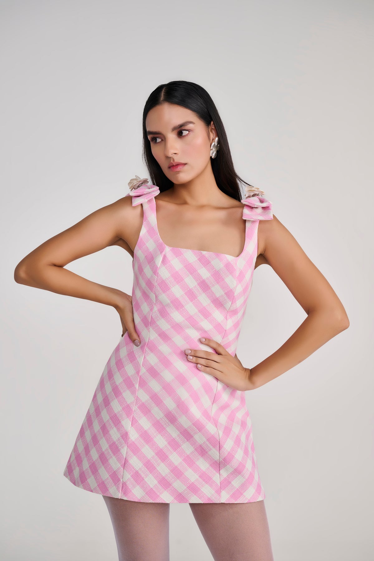 PInk Gingham Check Textured Mini Dress