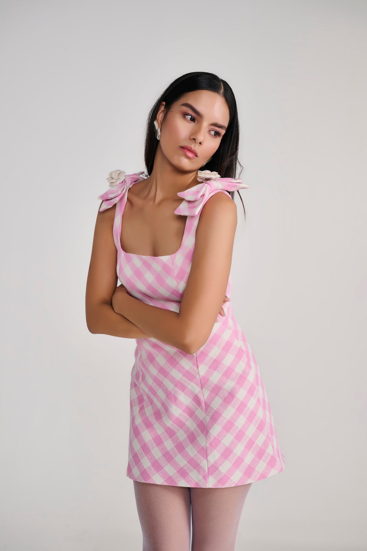 PInk Gingham Check Textured Mini Dress