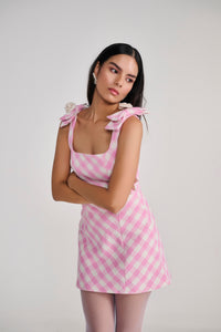 PInk Gingham Check Textured Mini Dress