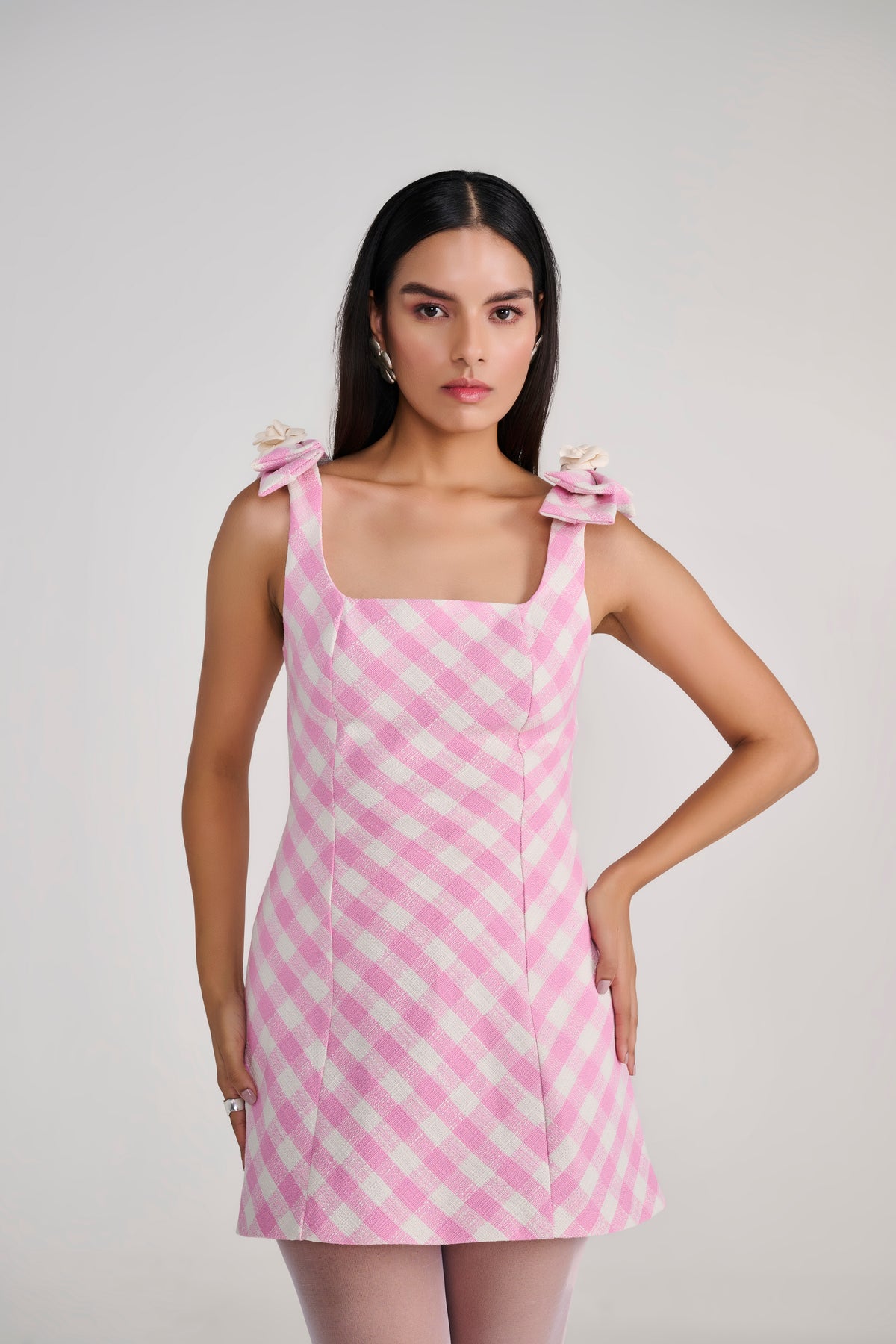 PInk Gingham Check Textured Mini Dress