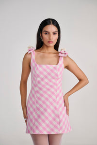 PInk Gingham Check Textured Mini Dress