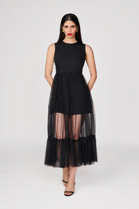 Black Sleeveless Dress With Tailored Top & Tulle Bottom
