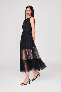 Black Sleeveless Dress With Tailored Top & Tulle Bottom