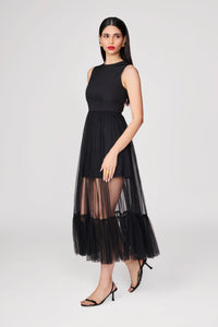 Black Sleeveless Dress With Tailored Top & Tulle Bottom