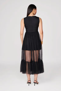 Black Sleeveless Dress With Tailored Top & Tulle Bottom