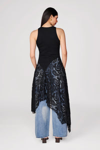 Black Knit Lace Detail Handkerchief Hem Top