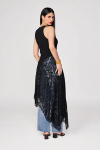 Black Knit Lace Detail Handkerchief Hem Top