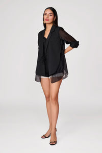 Black Shorts With White Sneak-Peak Pleating Detail