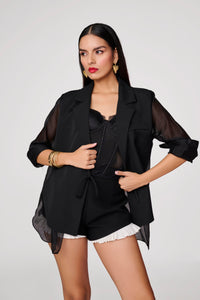 Black Shorts With White Sneak-Peak Pleating Detail