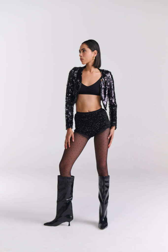 Black/Silver Dual Tone Sequin Crop Jacket - Tastes Like Couture