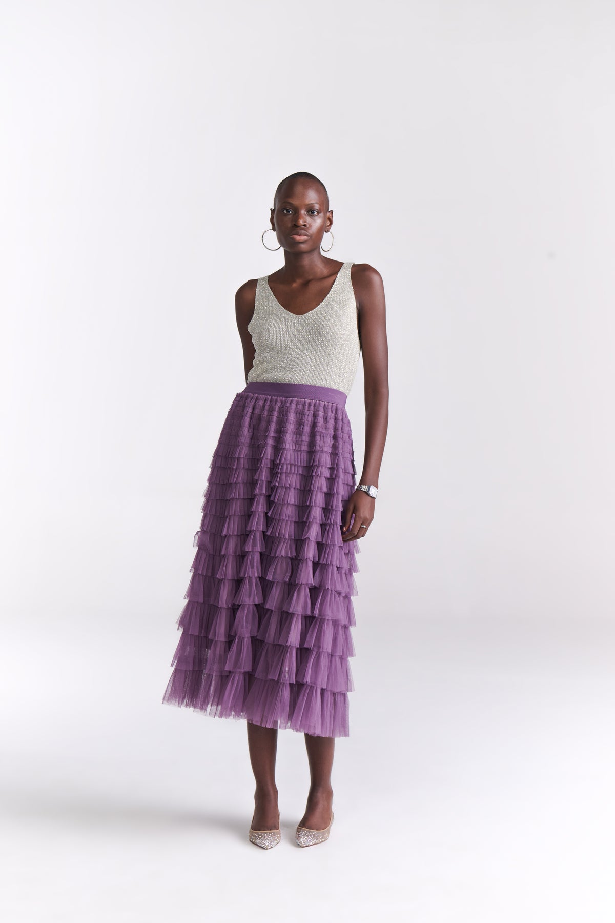 Lavender Tiered Tulle Midi Skirt - Tastes Like Couture