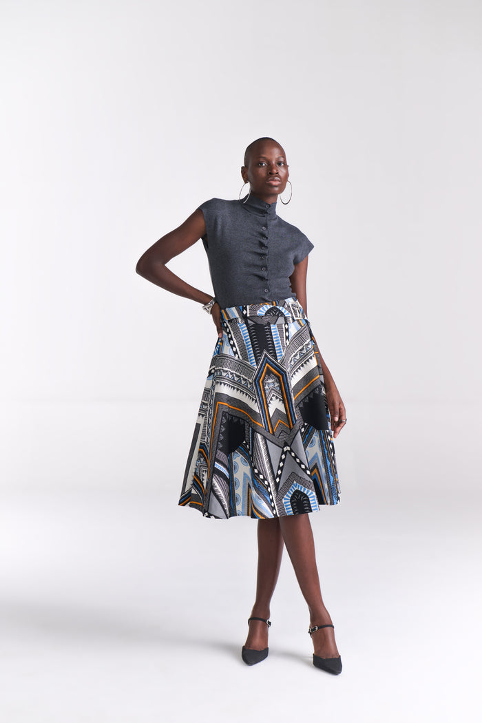 Geometric Print A-Line Midi Skirt