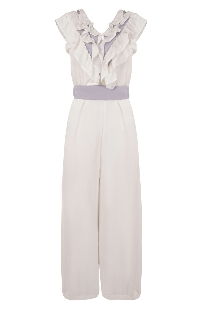White Ruffled- Neck Crop Jumpsuit - Tastes Like Couture