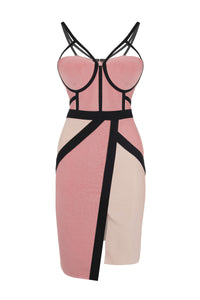 Soft Blush and Nude Colourblock Bodycon Dress - Tastes Like Couture