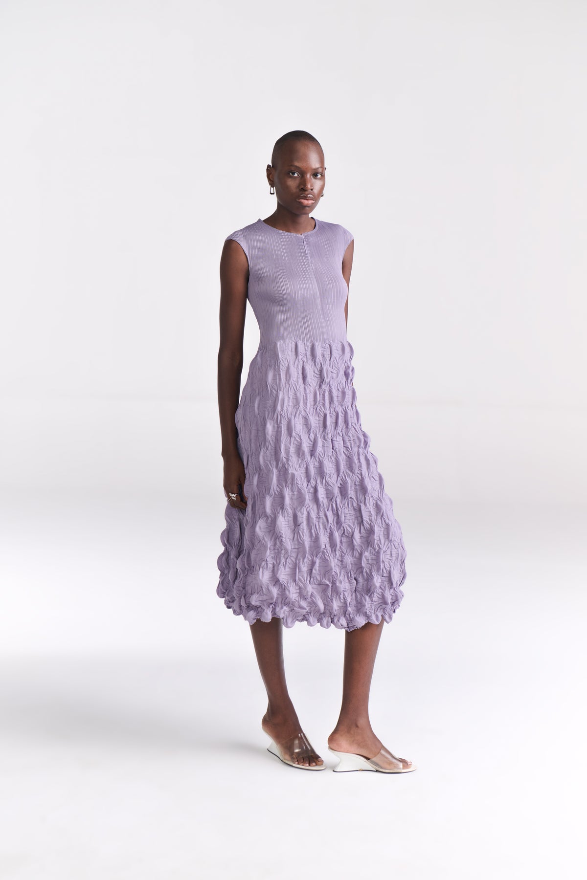 Lavender Crinkled Midi Dress