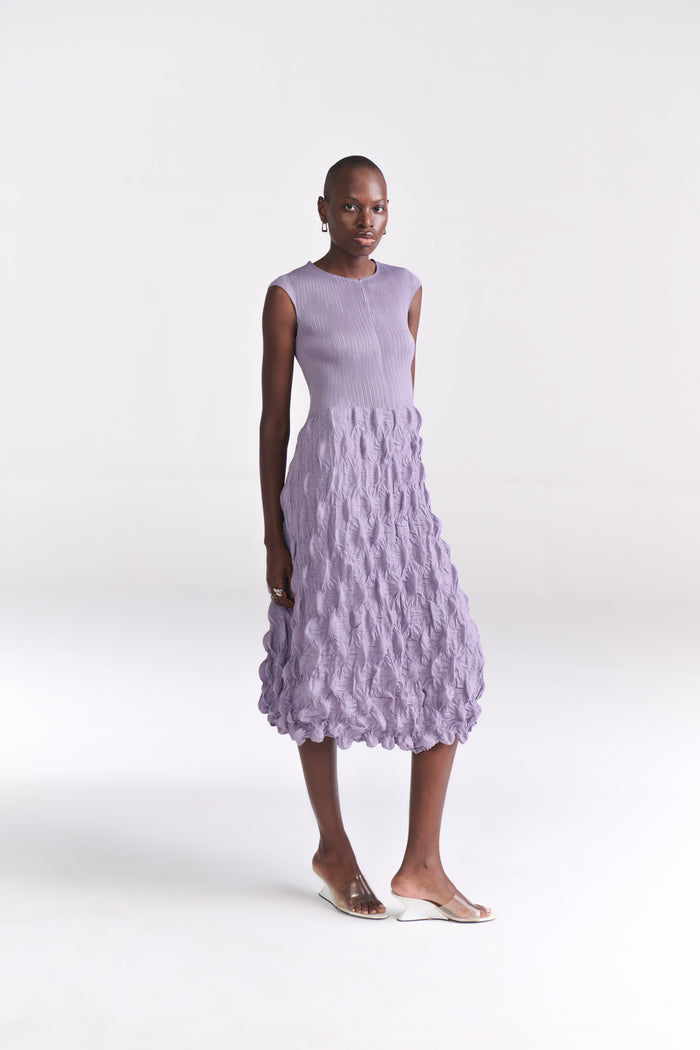 Lavender Crinkled Midi Dress