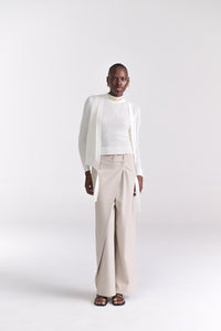 Beige Overlap Tailored Pants