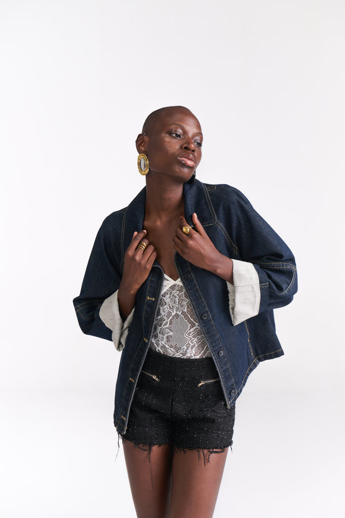 Denim Jacket with Stripe Lining