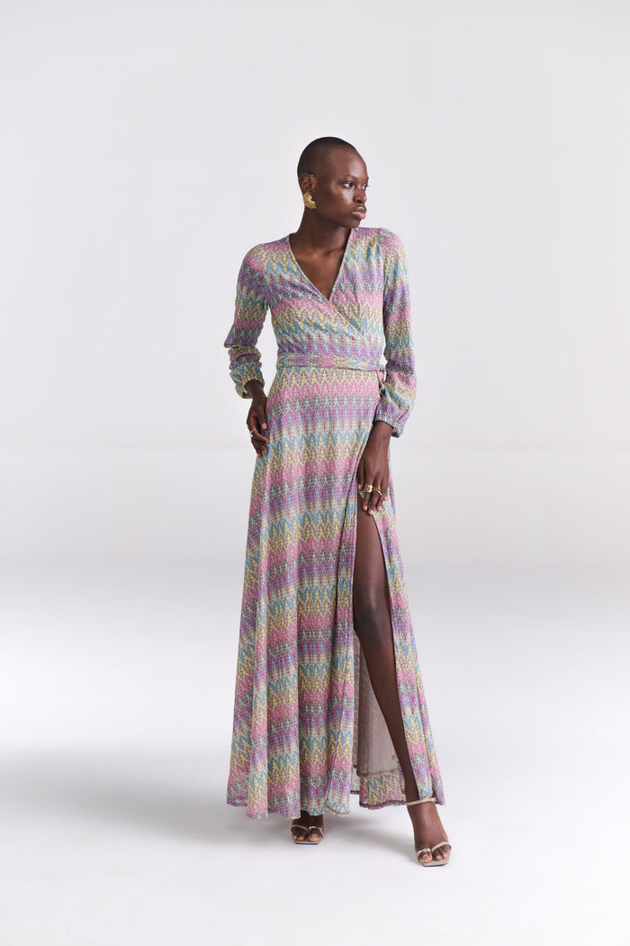Pastel Tone Chevron Knit Maxi Dress