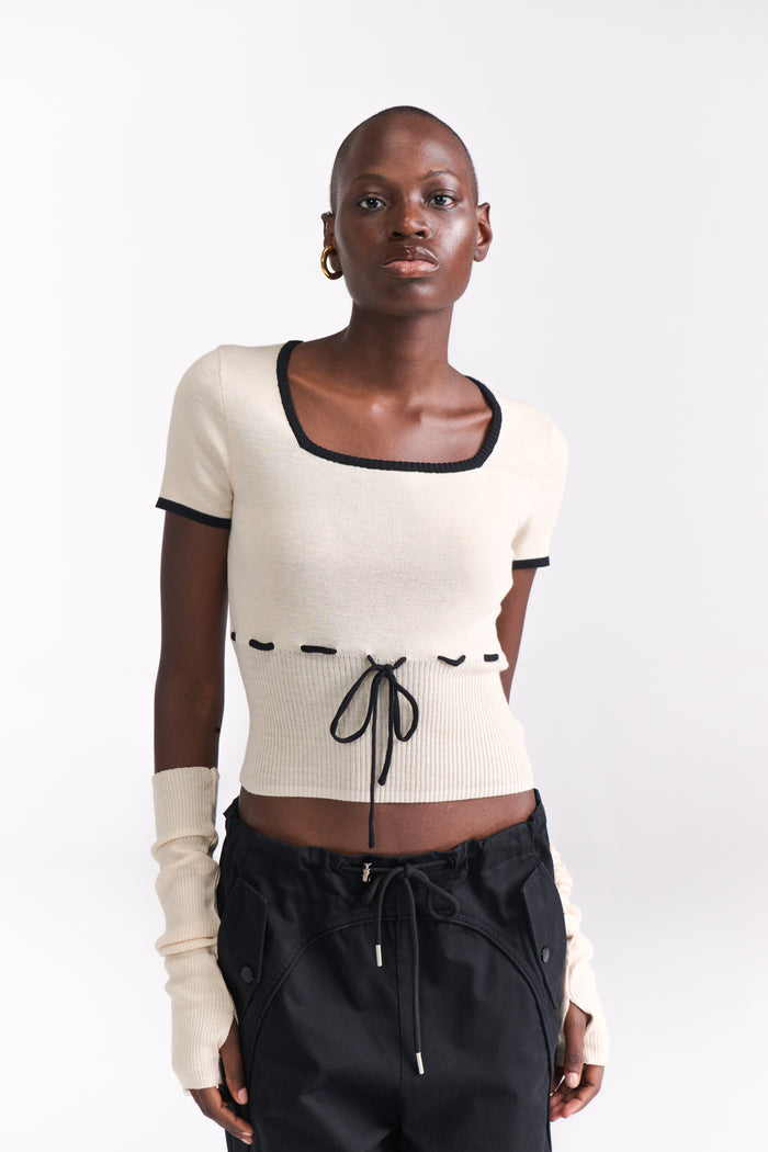 Ivory Knit Top with detachable sleeves