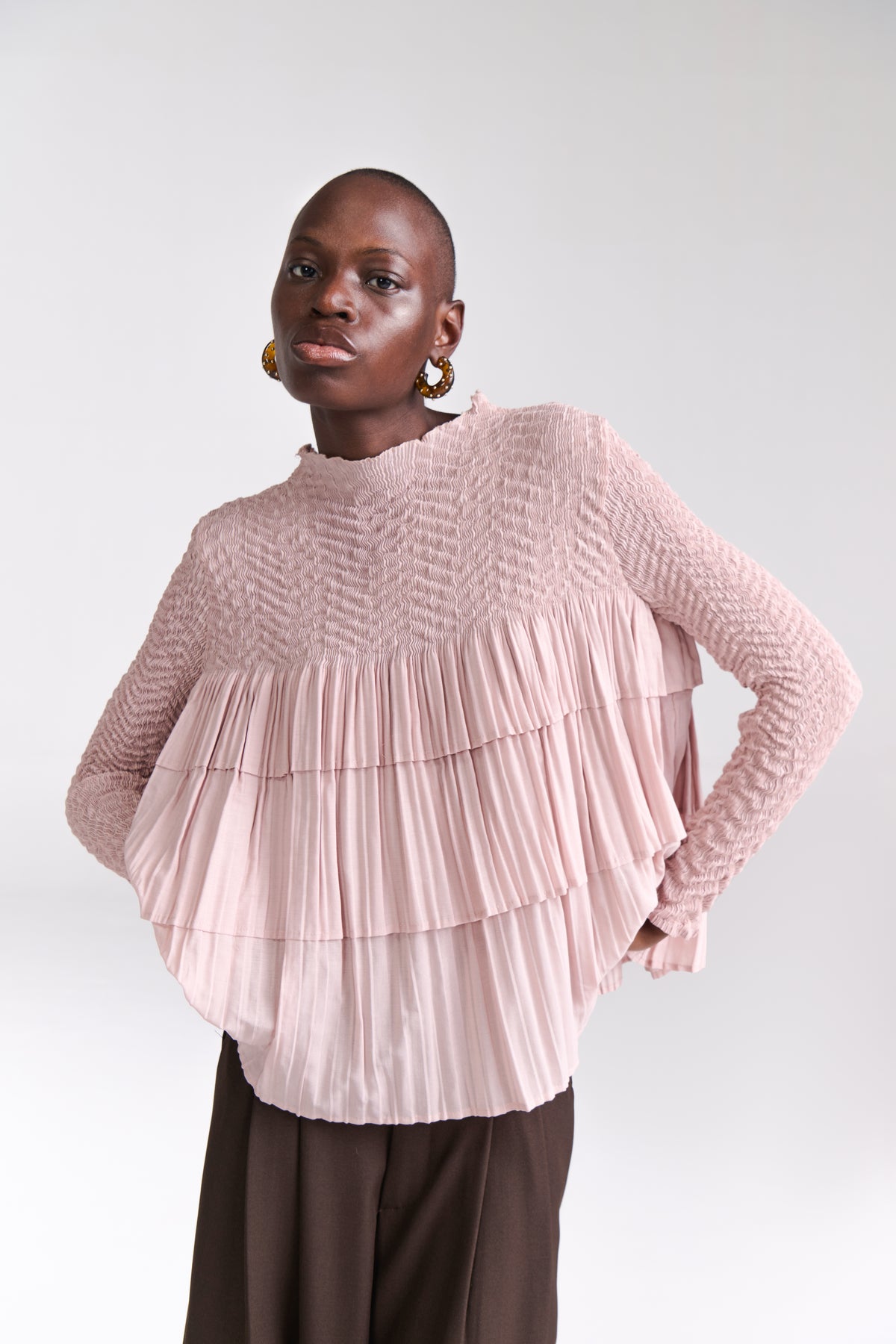 Blush Pink Crinkled Full Sleeves Top