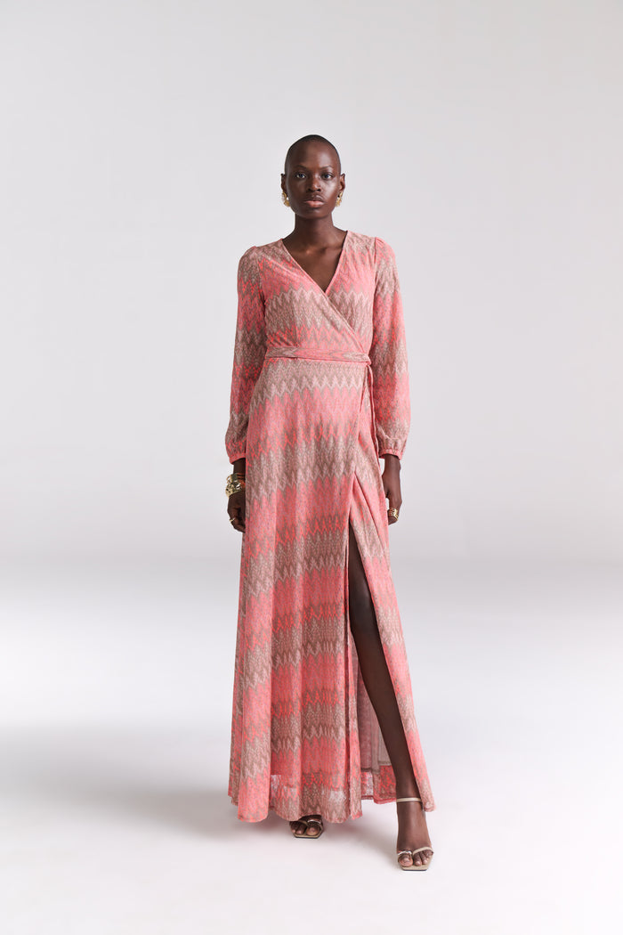 Coral Tone Chevron Knit Maxi Dress