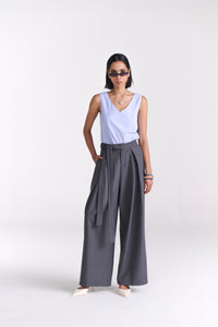 Grey Tailored belted Wide Leg Pants - Tastes Like Couture