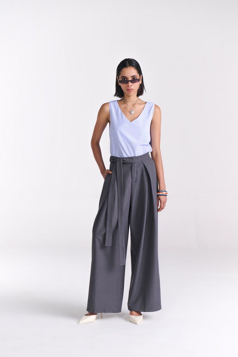 Grey Tailored belted Wide Leg Pants - Tastes Like Couture